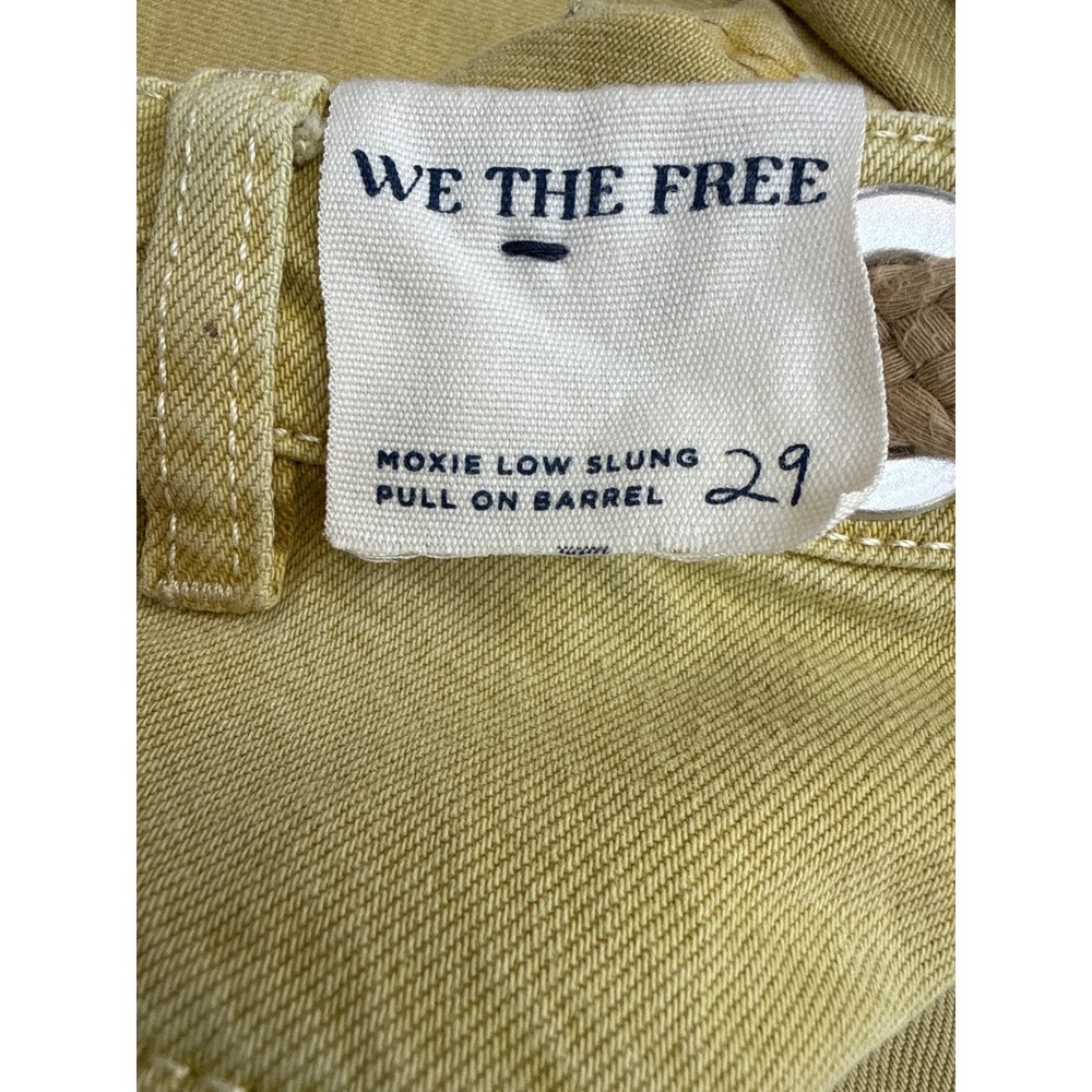 Free People RARE Yellow Distressed Citron Moxie Barrel Jeans size 29 Splattered - Picture 7 of 8